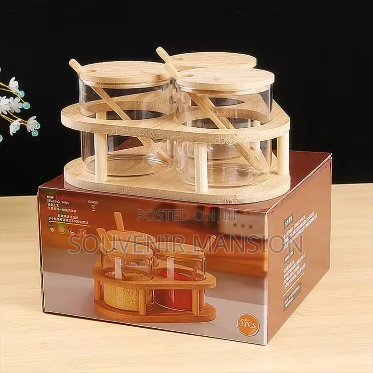 3pcs Bamboo Spice Jar With Spoon