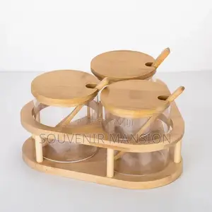3pcs Bamboo Spice Jar With Spoon