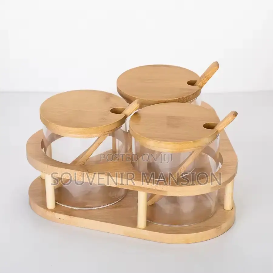 3pcs Bamboo Spice Jar With Spoon