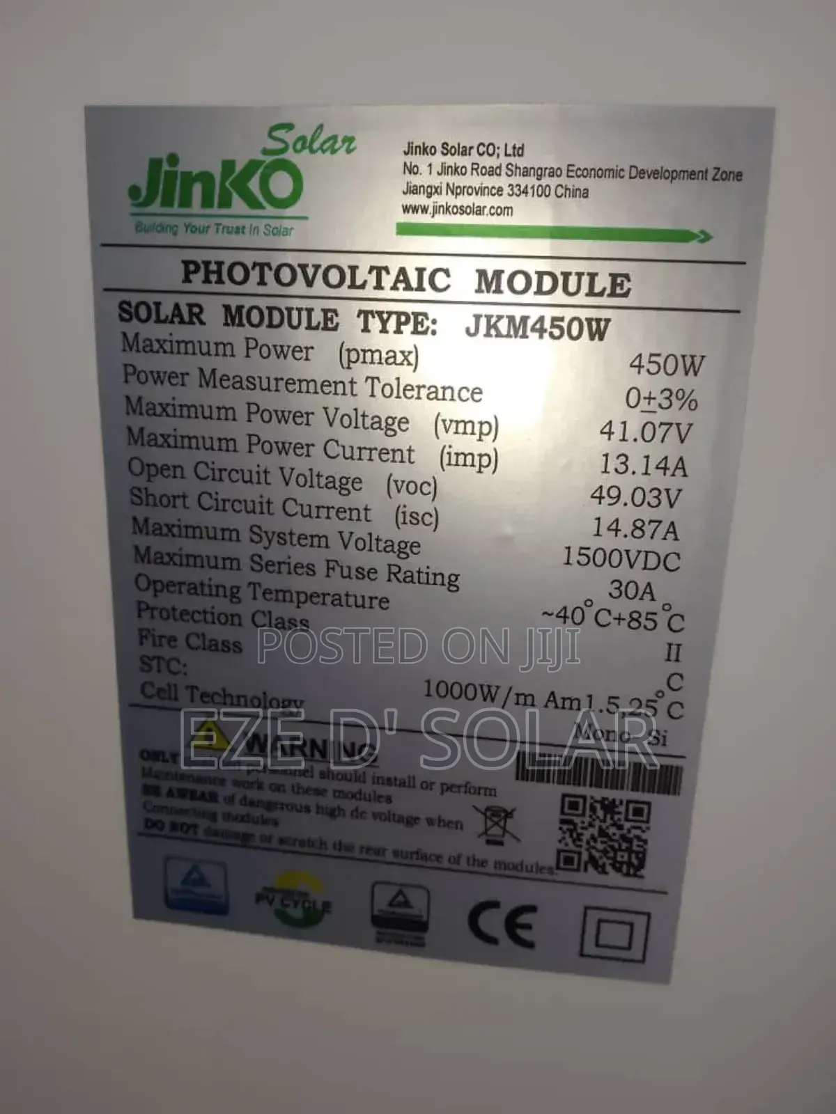 450w Jinko Solar Panel