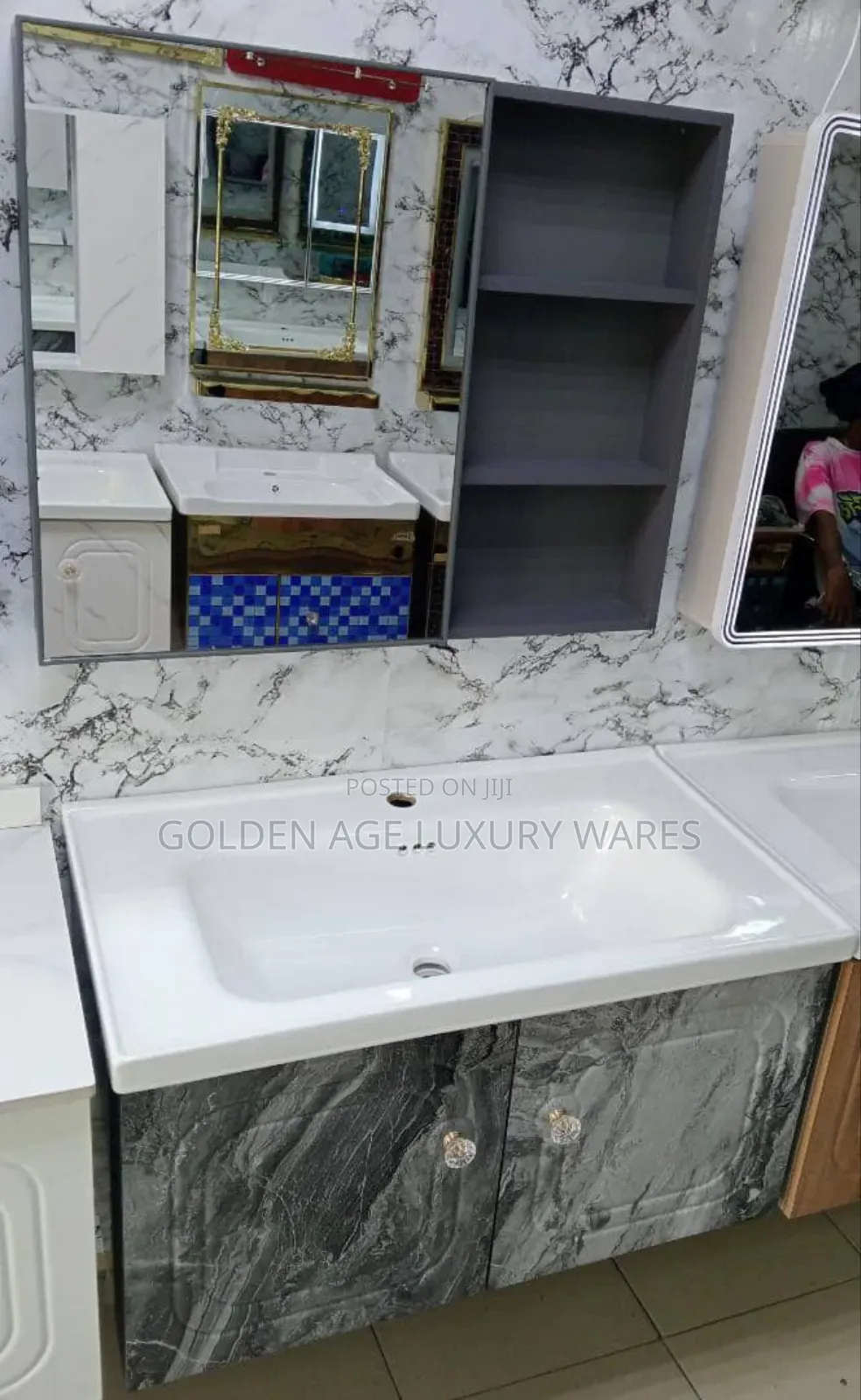 Grey and White Cabinet Basin