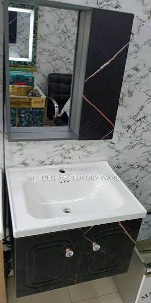 Photo - Marble Black and White Single Cabinet Basin