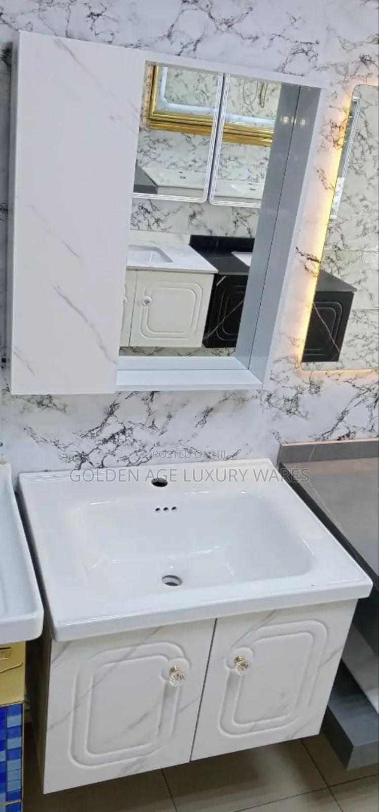 Marble White Single Cabinet Basin Hb101