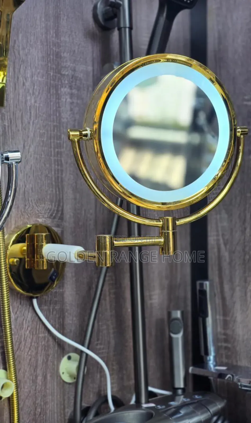 Gold Magnifying Mirror With Led