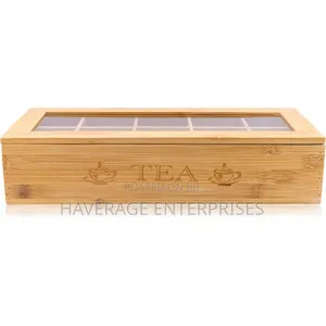 10 Compartments Bamboo Chai Tea Storage Box With Acrylic Lid