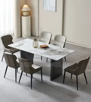 Photo - Exquisite Marble Dinning Table 6 Leather Chairs
