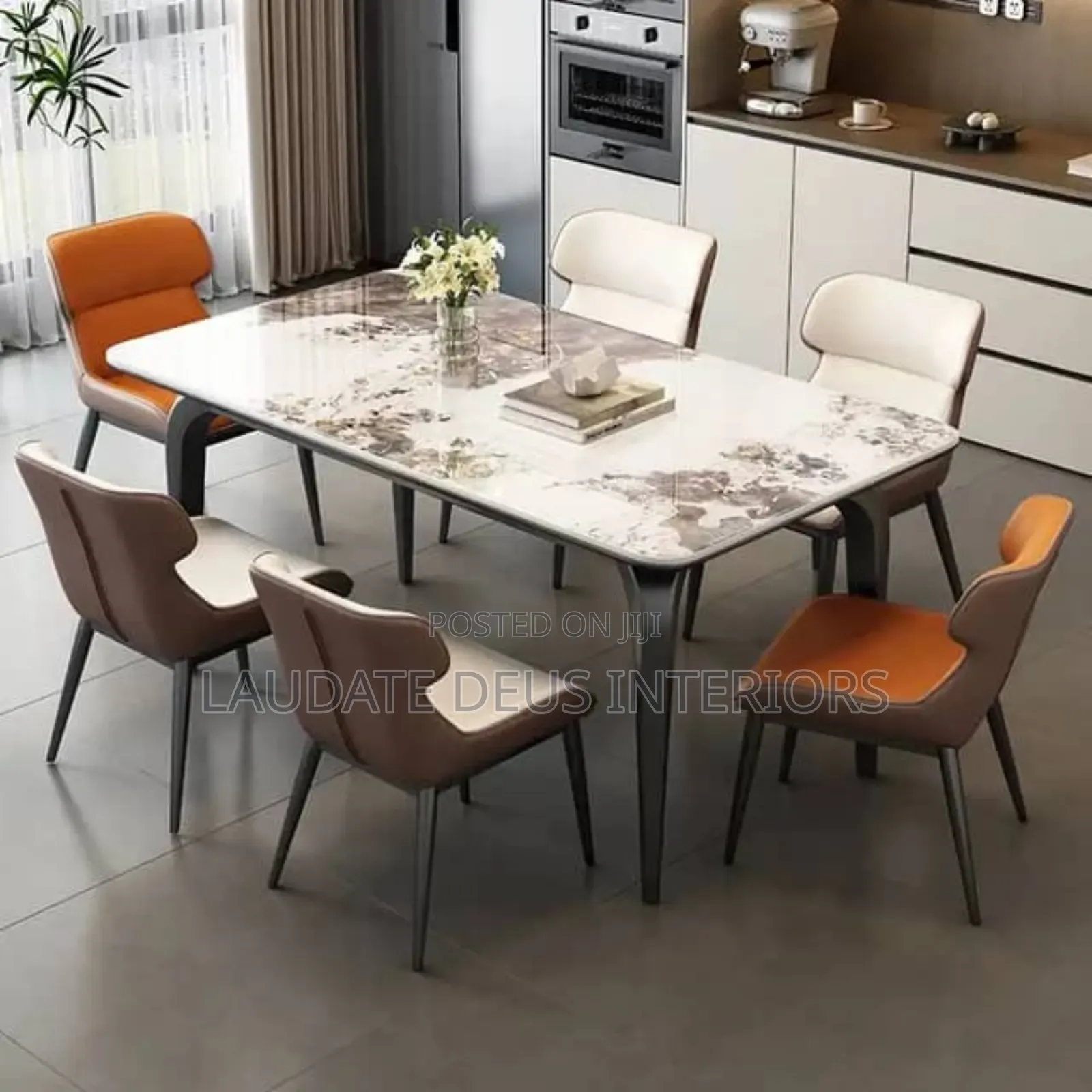 Classic 6 Seaters Marble Top Dining Table