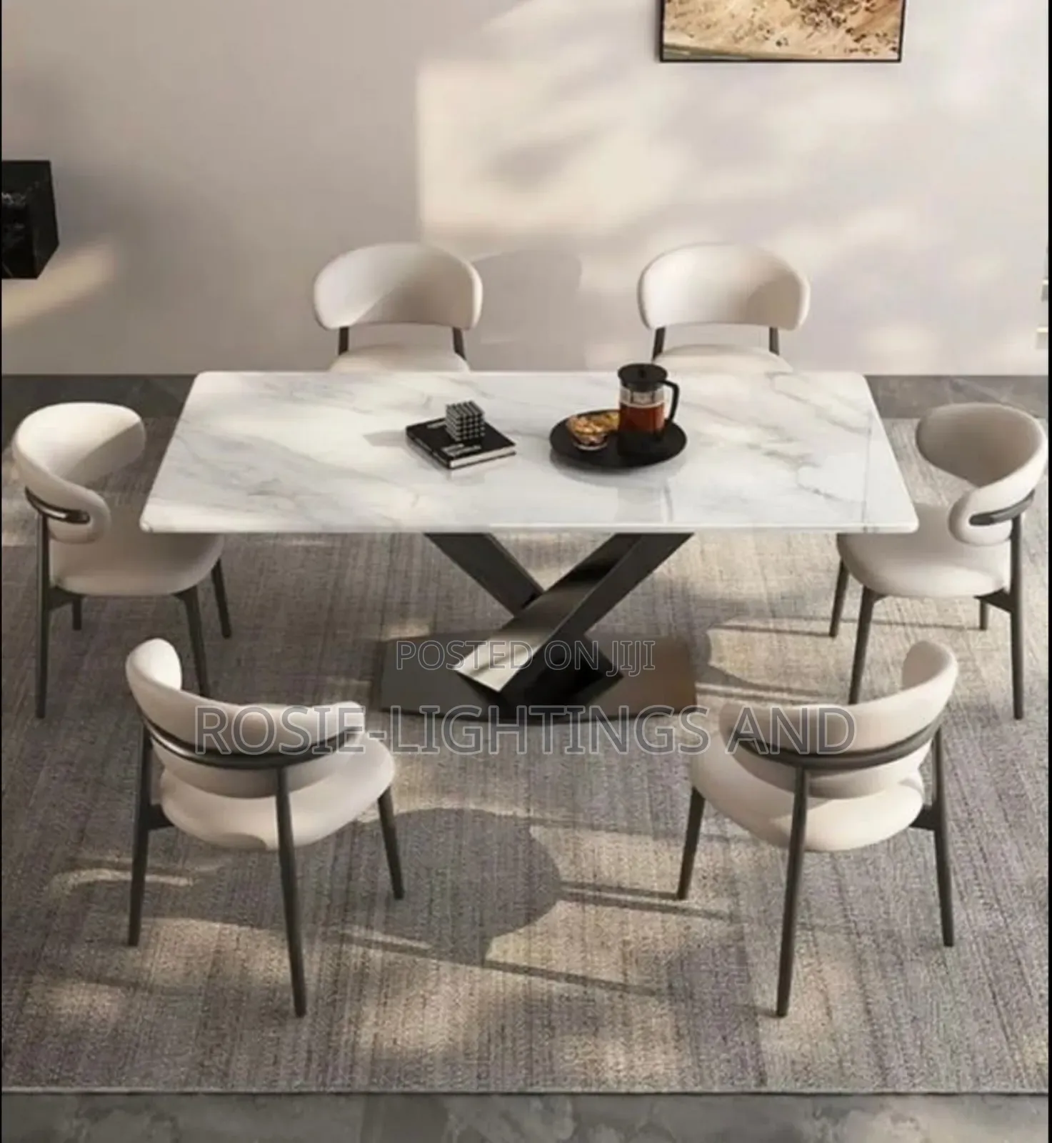 X Base Contemporary Dinning Set (By 6 Chairs)