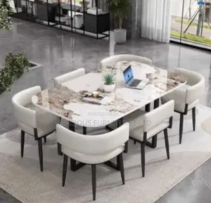 Marble-Finish Rectangular Dining Table Set With Padded Chair