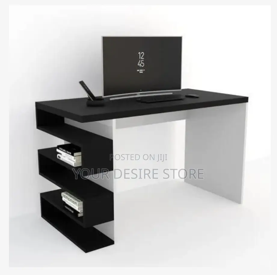 Wood Office Table: Office Table- Laptop Desk White/Black