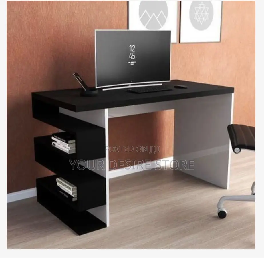 Wood Office Table: Office Table- Laptop Desk White/Black
