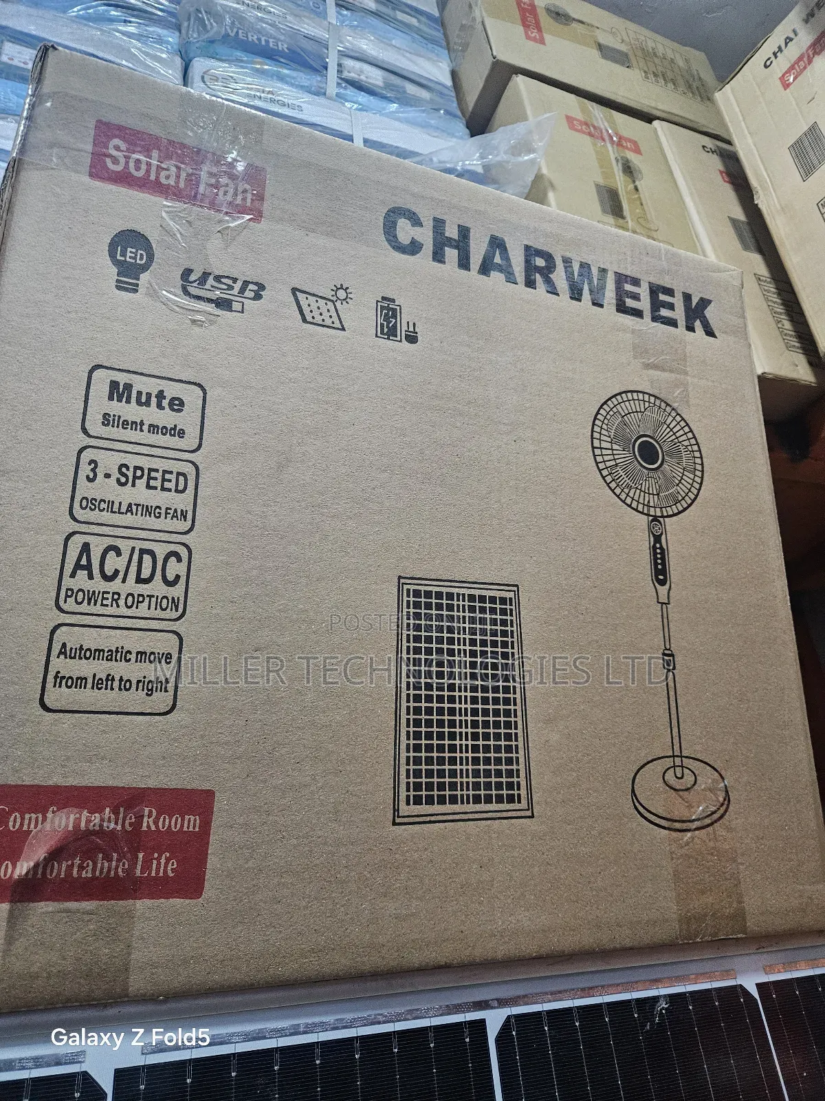 Charweek Solar Fan 16inch With Usb Function