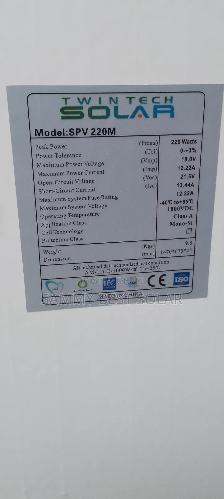 Twin Tech Solar Panel Mono 220w Available in Stock Now"