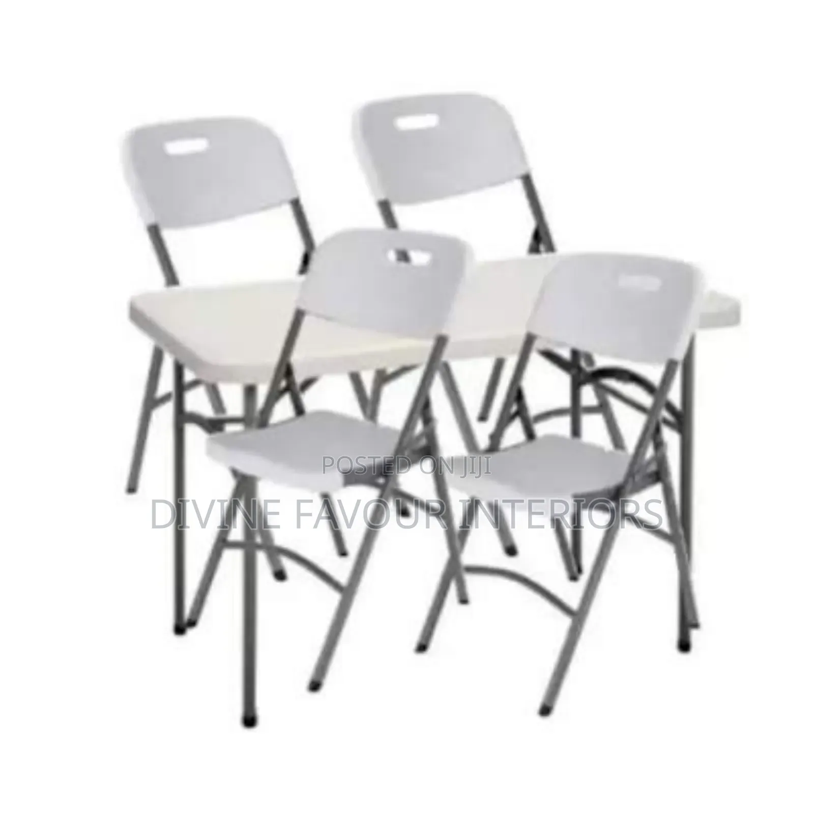 4ft White Folding Table With Four Chairs