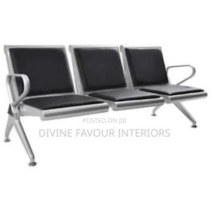 3 in 1 Office Reception Waiting Chair With Leather - Black