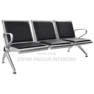 3 in 1 Office Reception Waiting Chair With Leather - Black