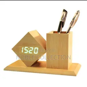 Photo - Wooden Digital Clock and Pen Holder