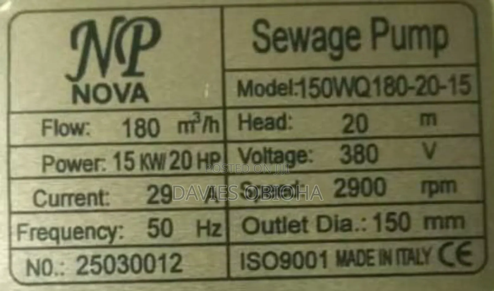 20hp Nova Sewage Pump