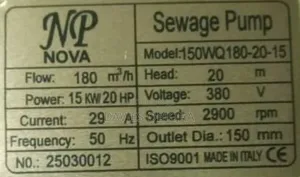 20hp Nova Sewage Pump