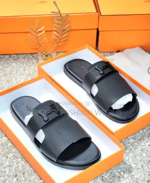 Hermes Leather Black Slippers