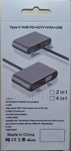 Type C Hub 4 in 1 Adapter Hdmi Vga Usb Type C