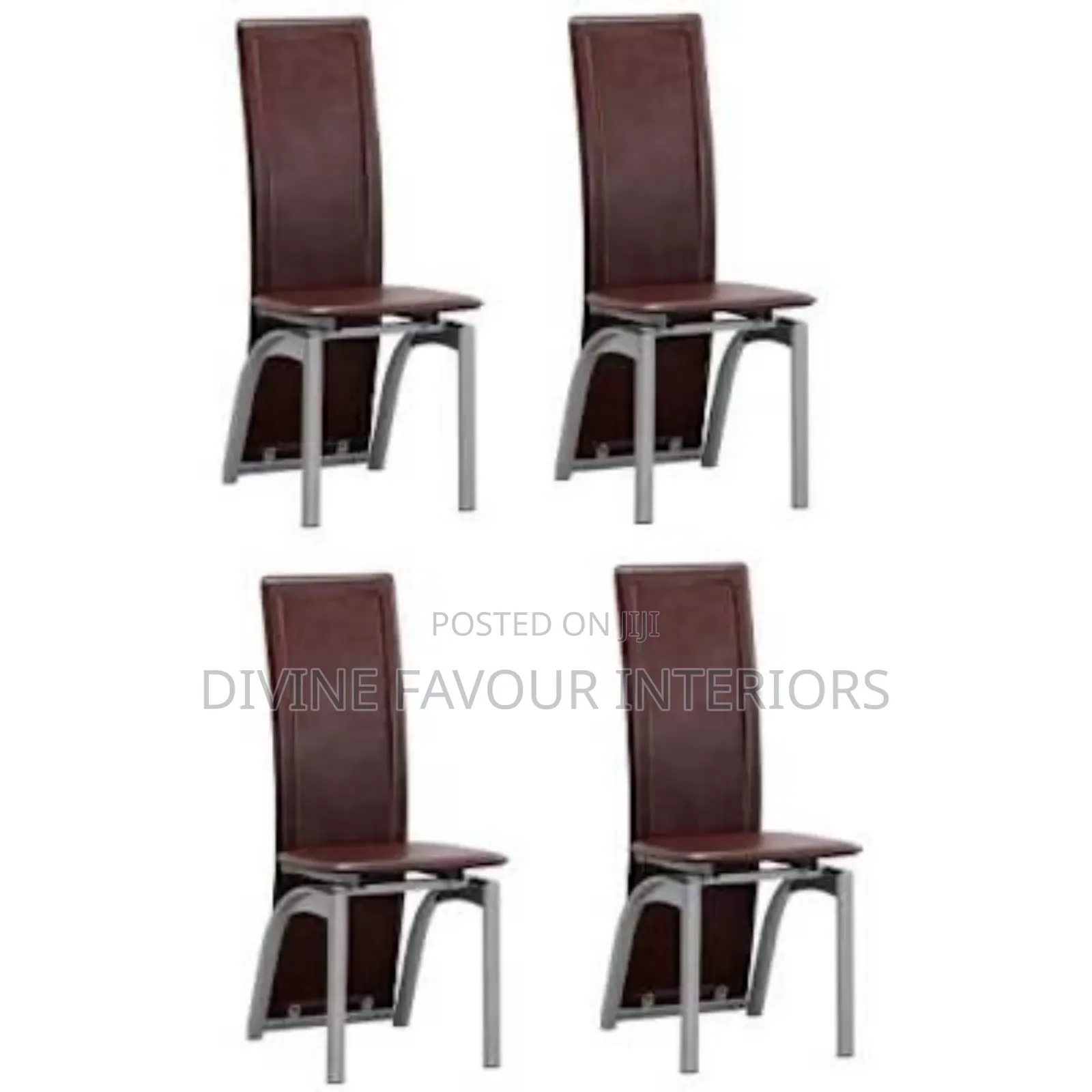 Brown Leather Dining Chairs - 4 Pieces - Brown