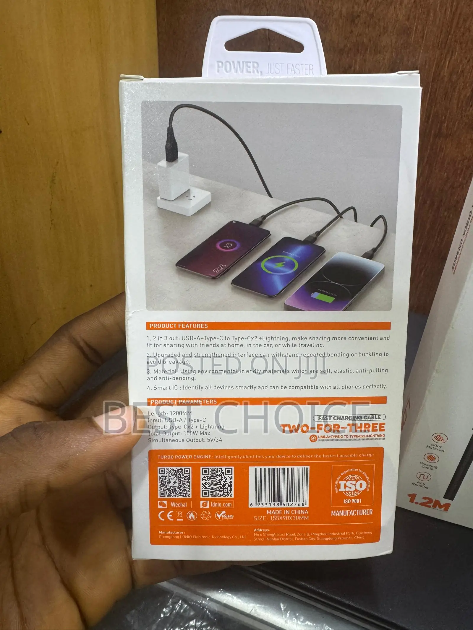 100w 2 in 3 Fast Charging Data Cable