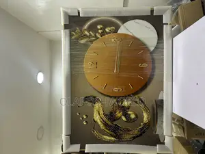 Golden Abstract Acrylic Stoned Art With Clock