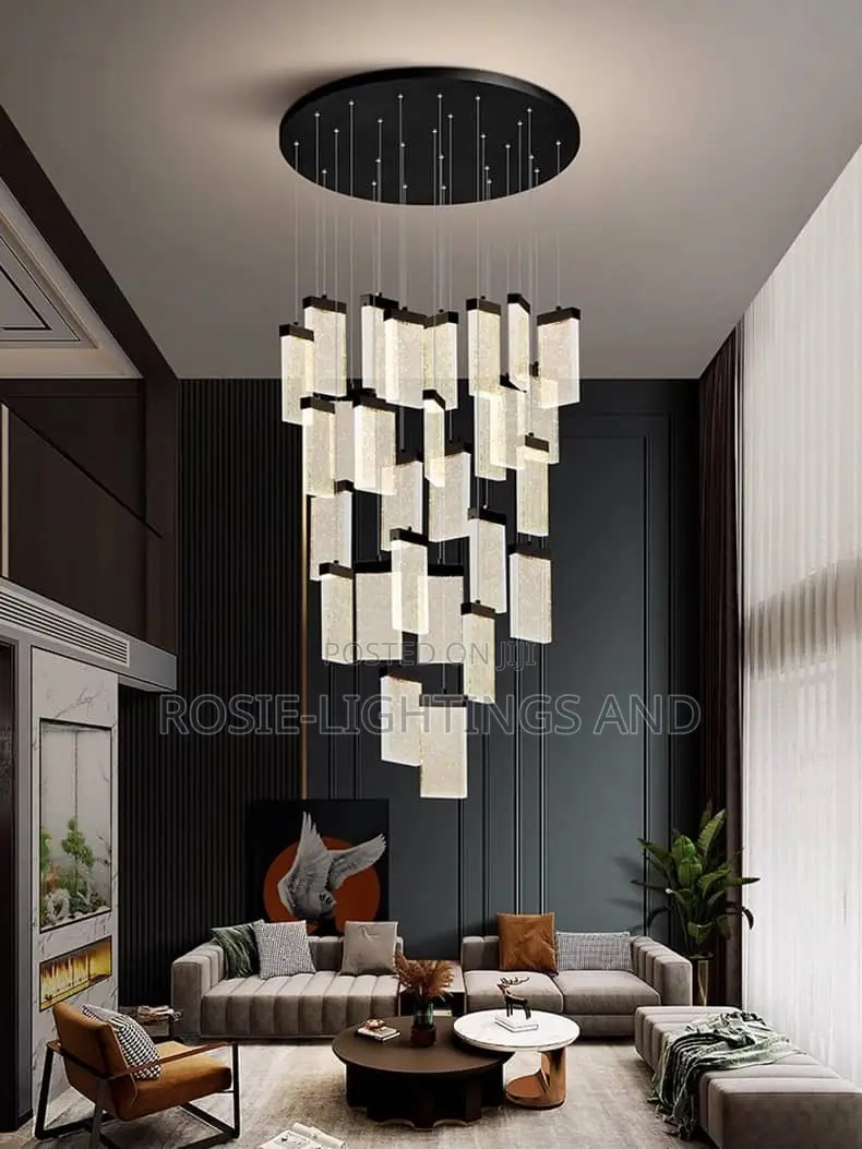 Modern High Ceiling Spiral Chandelier Black