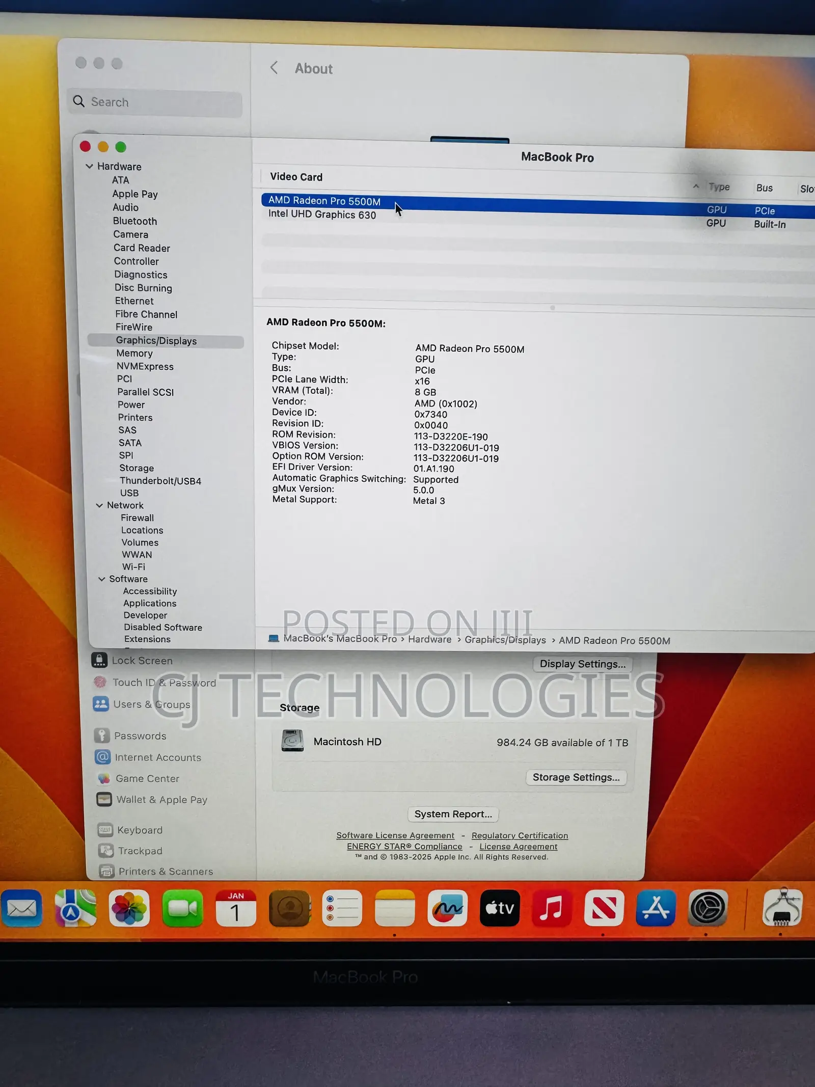 Laptop Apple MacBook Pro 2019 64GB Intel Core i9 SSD 1T