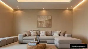 Interior Design of a Cozy Minimalist Living Room and Bedroom