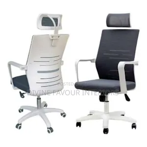 Swivel Mesh Office Chair With Headrest- White Back
