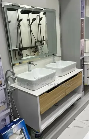 White and Wooden Colour Double Bowl Dinning Cabinet