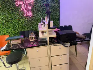 3 Months Used Double Nail Table With Cabinet and Shelves