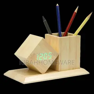Wooden Led Digital Alarm Clock With Pen Holder