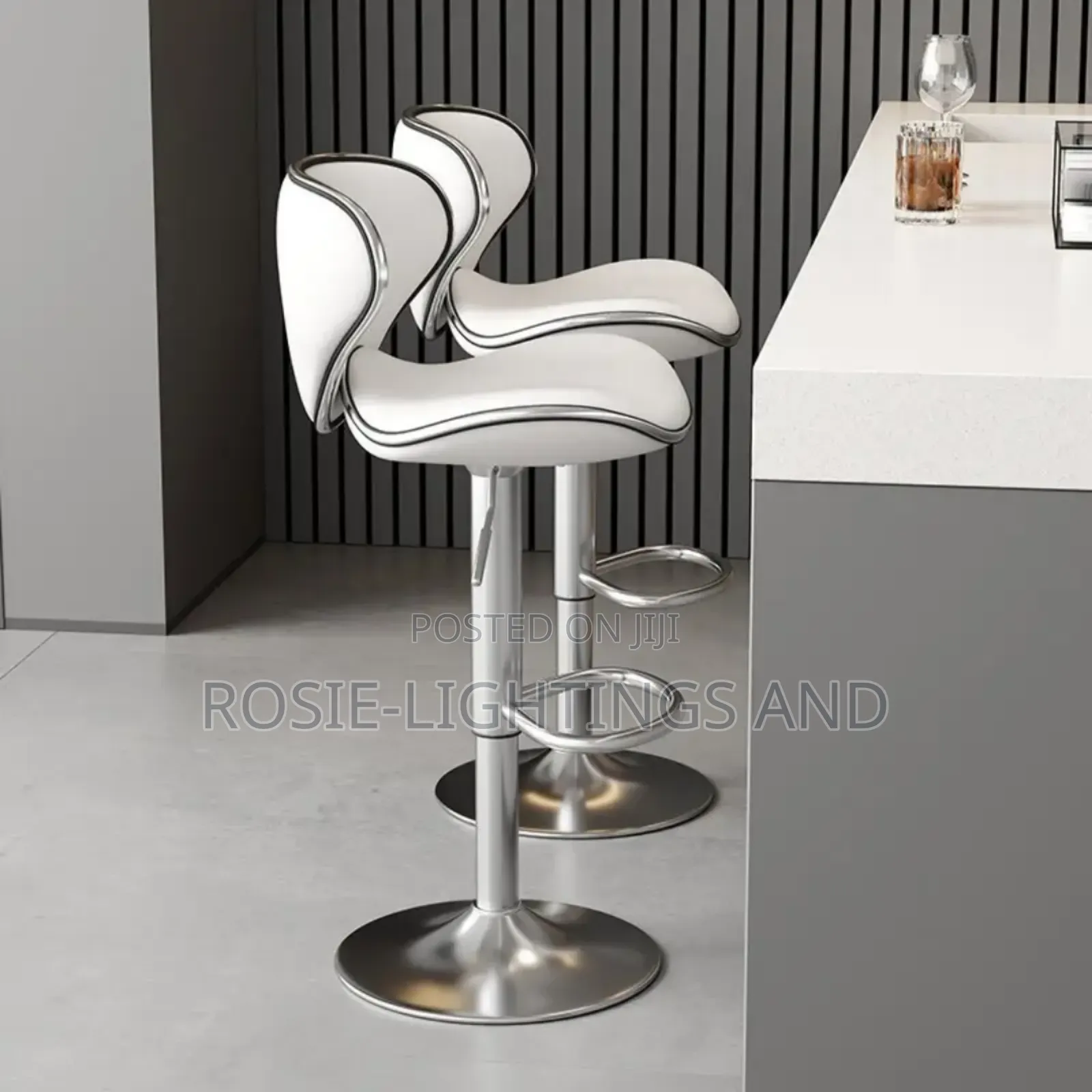 Adjustable Lift Leather Kitchen Bar Stools -White (2pcs)