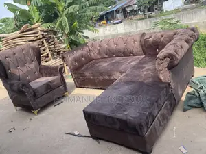 A Brown Velvet L Shape Chesterfield Couch