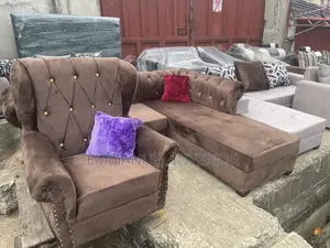 A Brown Velvet L Shape Chesterfield Couch