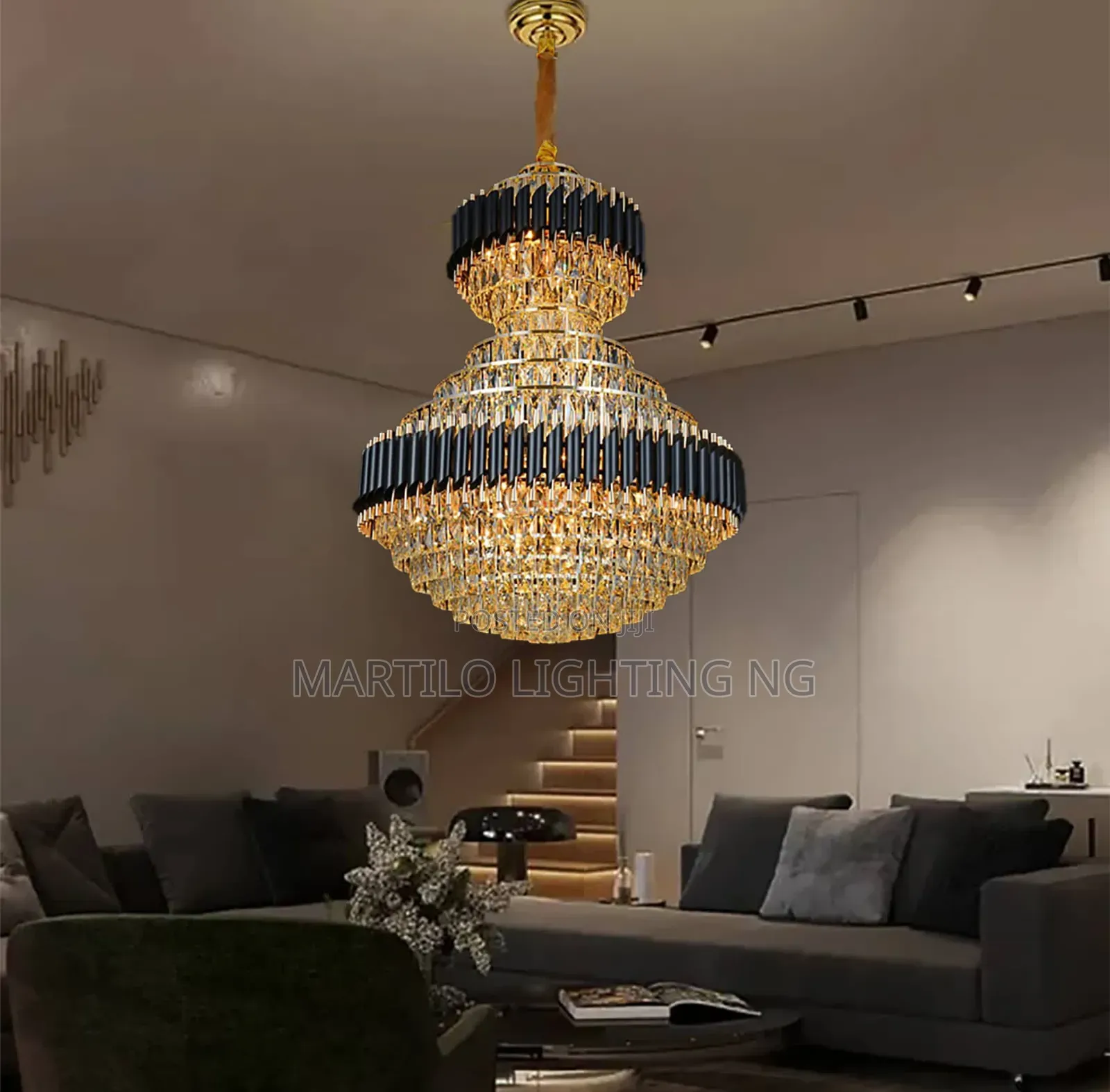 Crystal Chandelier Black Body for Open Parlor, Staircase