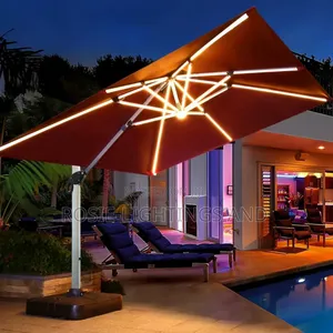 Solar Led Lighted Sun Shade Outdoor Umebrella -Wine Red
