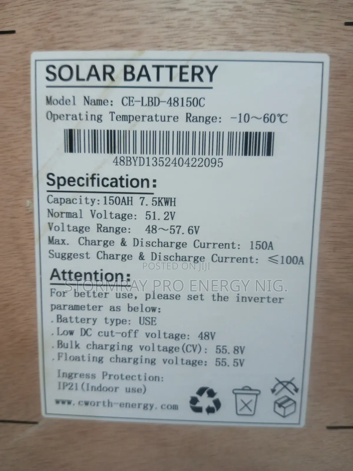 7.5kwh Cworth Lithium Battery