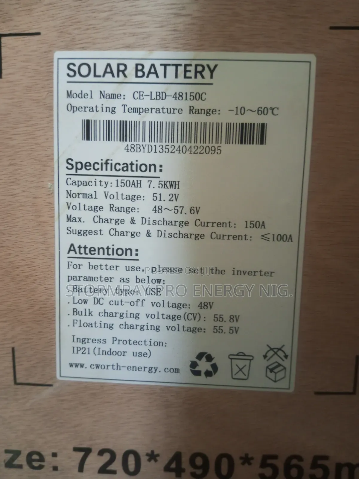 7.5kwh Cworth Lithium Battery