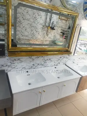 Executive Cabinet With Mirror Light (White and Gold)