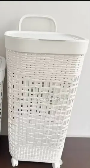 75l Laundry Hamper, Clothes Basket, Lid, Wicker Design