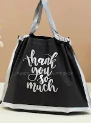 Black Drawstring Thank You Nylon Bag