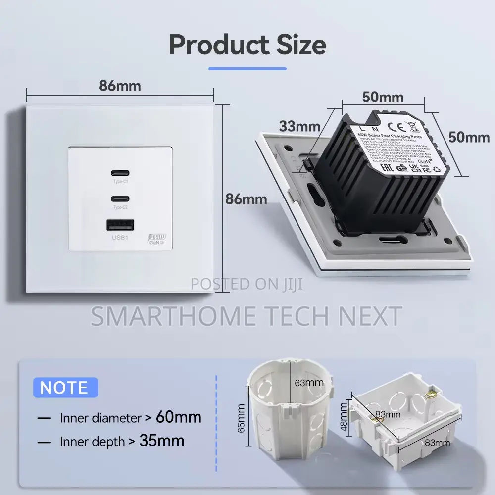 65w Super Fast Charging Usb Wall Socket – White Glass