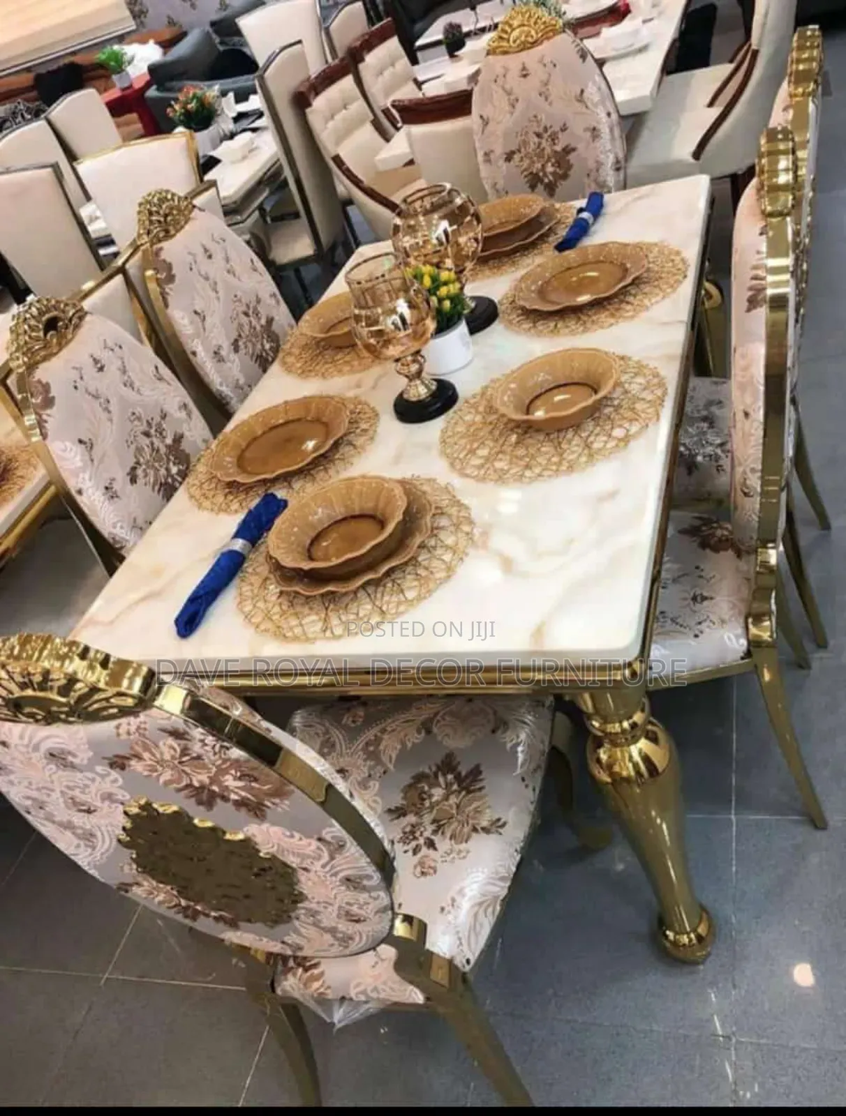 Classic Unique Marble Top Gold Color Dinning Set