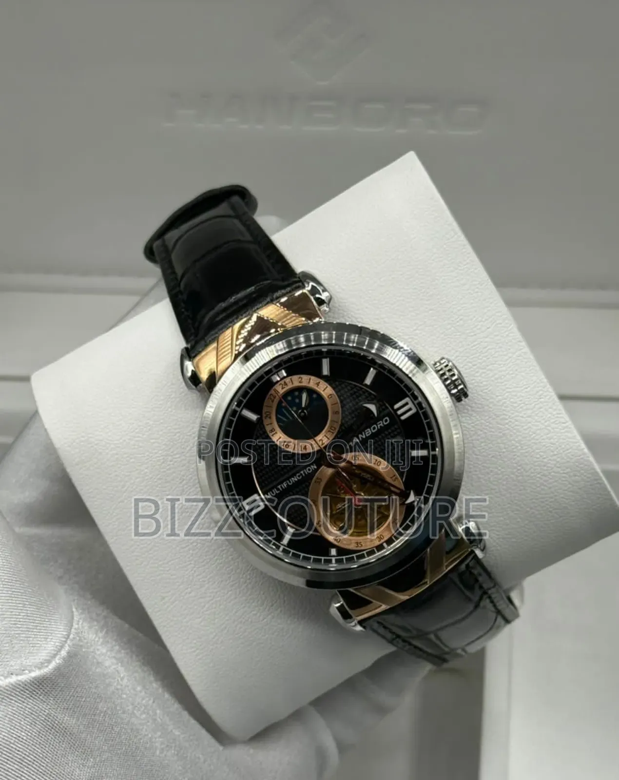 Original Hanboro Mechanical Black Genuine Leather Watch