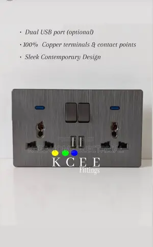 13a Double Socket With Led, Usb Ports 100% Copper