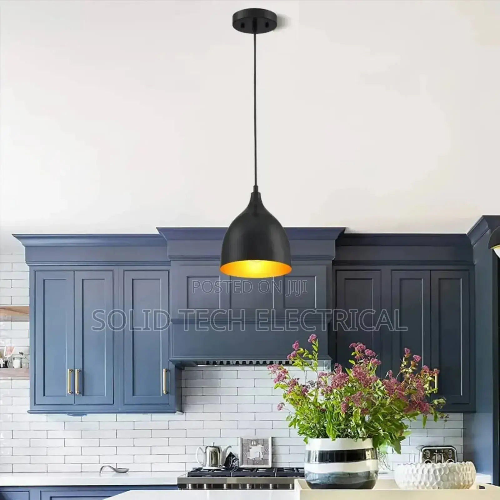 Single Pendant Droplight, Black Body Gold Inside